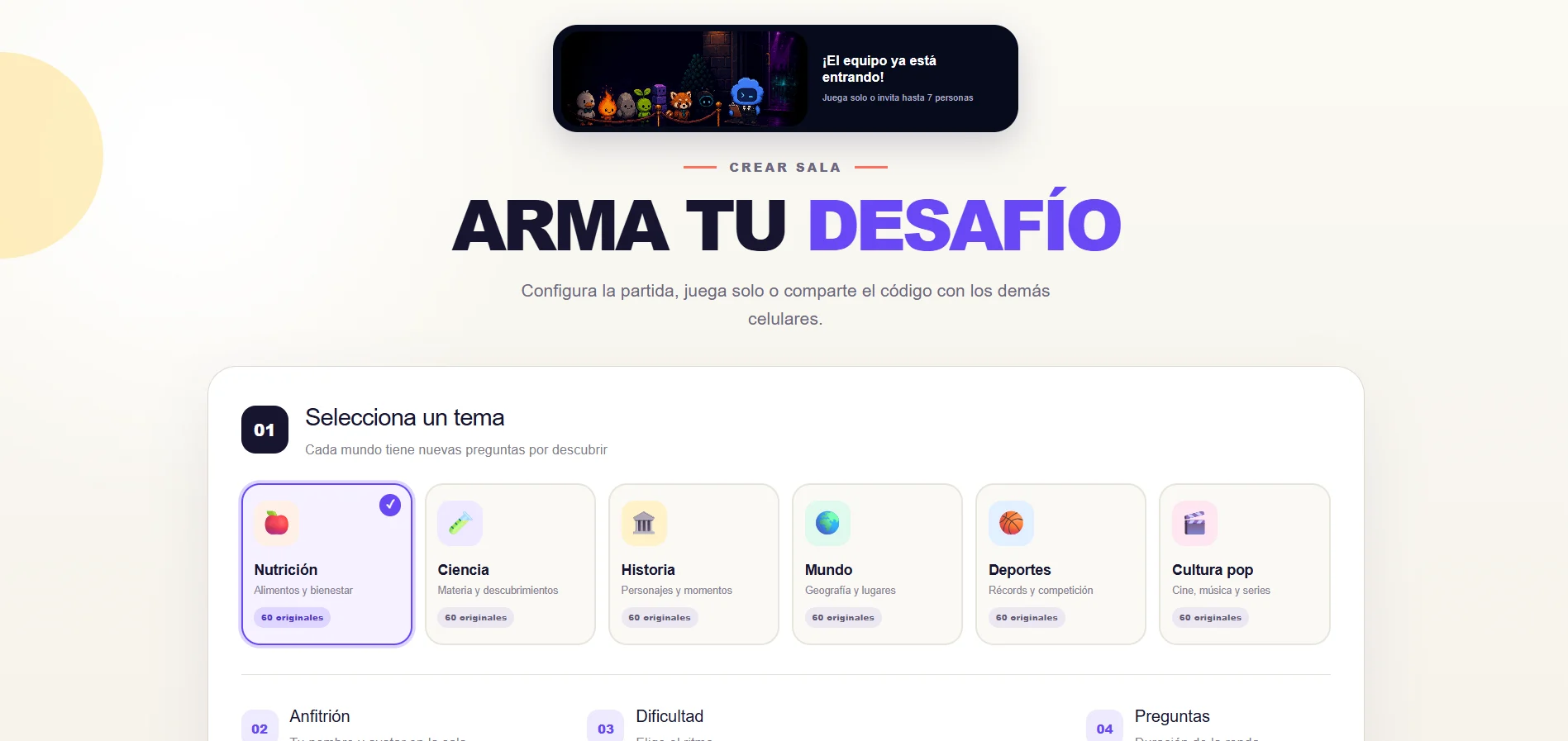 Retomente: vista del juego